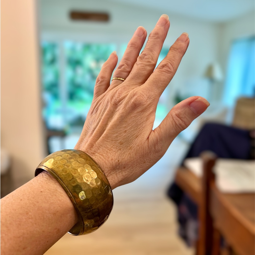 Free People Style Statement Bangle REAL Vintage 90s Hammered Brass Cuff Bracelet